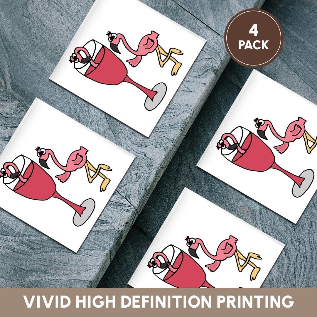 3dRose CST_196252_3 Funny Pink Flamingo Next to Red Wine Glass Ceramic Tile Coaster (Set of 4)