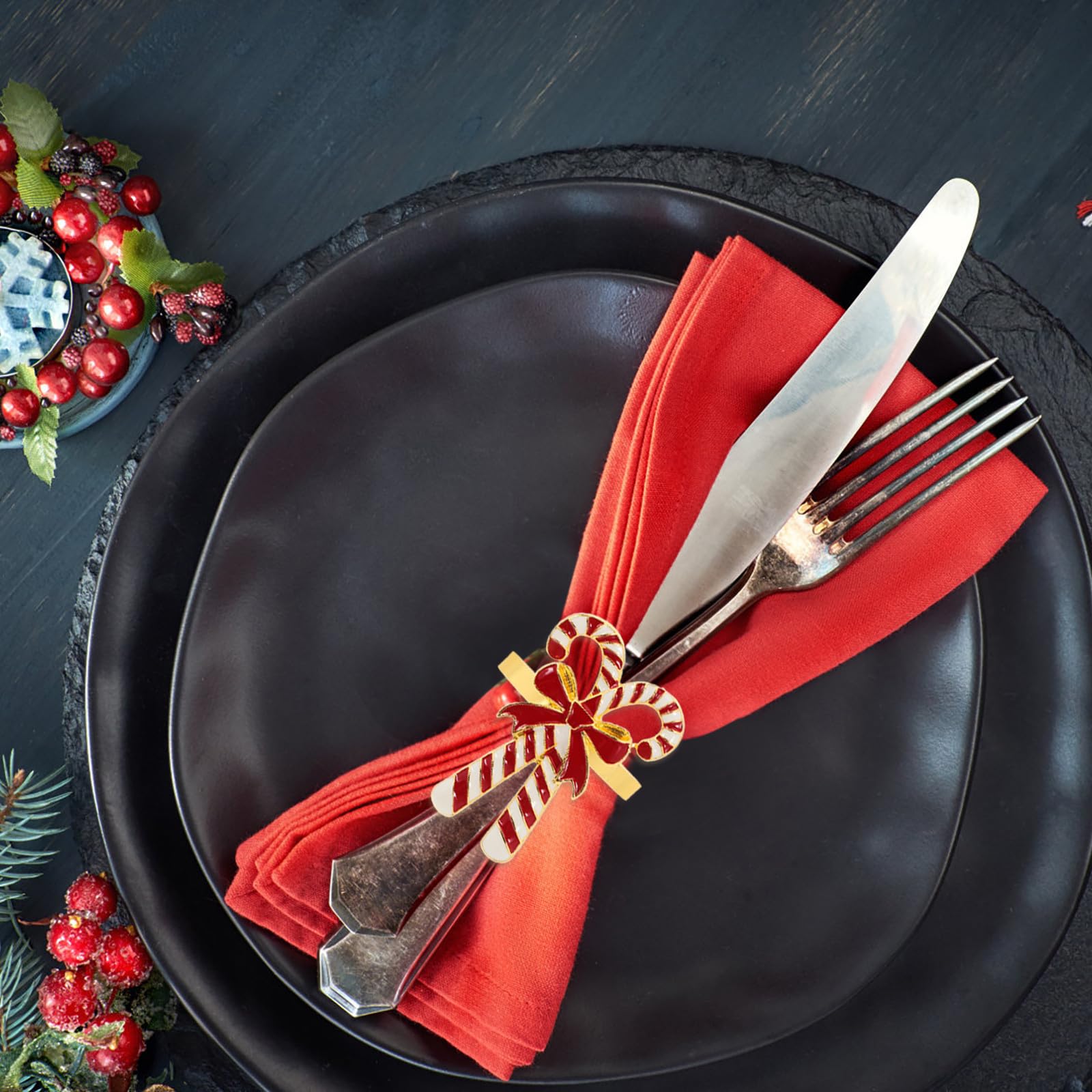 Didiseaon 4 Pezzi Anelli per Tovaglioli Natalizi in Lega Fermatavaglioli Decorativi con Fiocco Accessori Eleganti per Tavola di Natale e Feste
