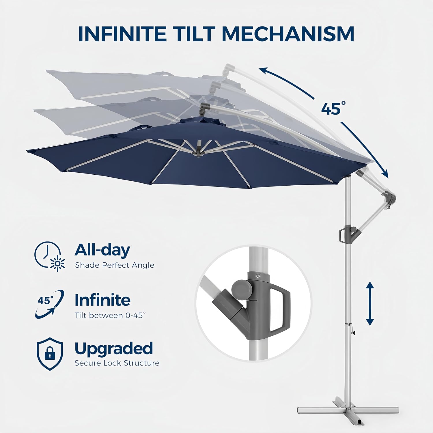 Fangflower 10FT Offset Patio Umbrella, Outdoor Umbrella with 8 Sturdy Ribs, Easy Tilt Adjustment, UPF50+ UV Protection Sun Umbrella for Pool, Porch, Garden, Backyard - Blue