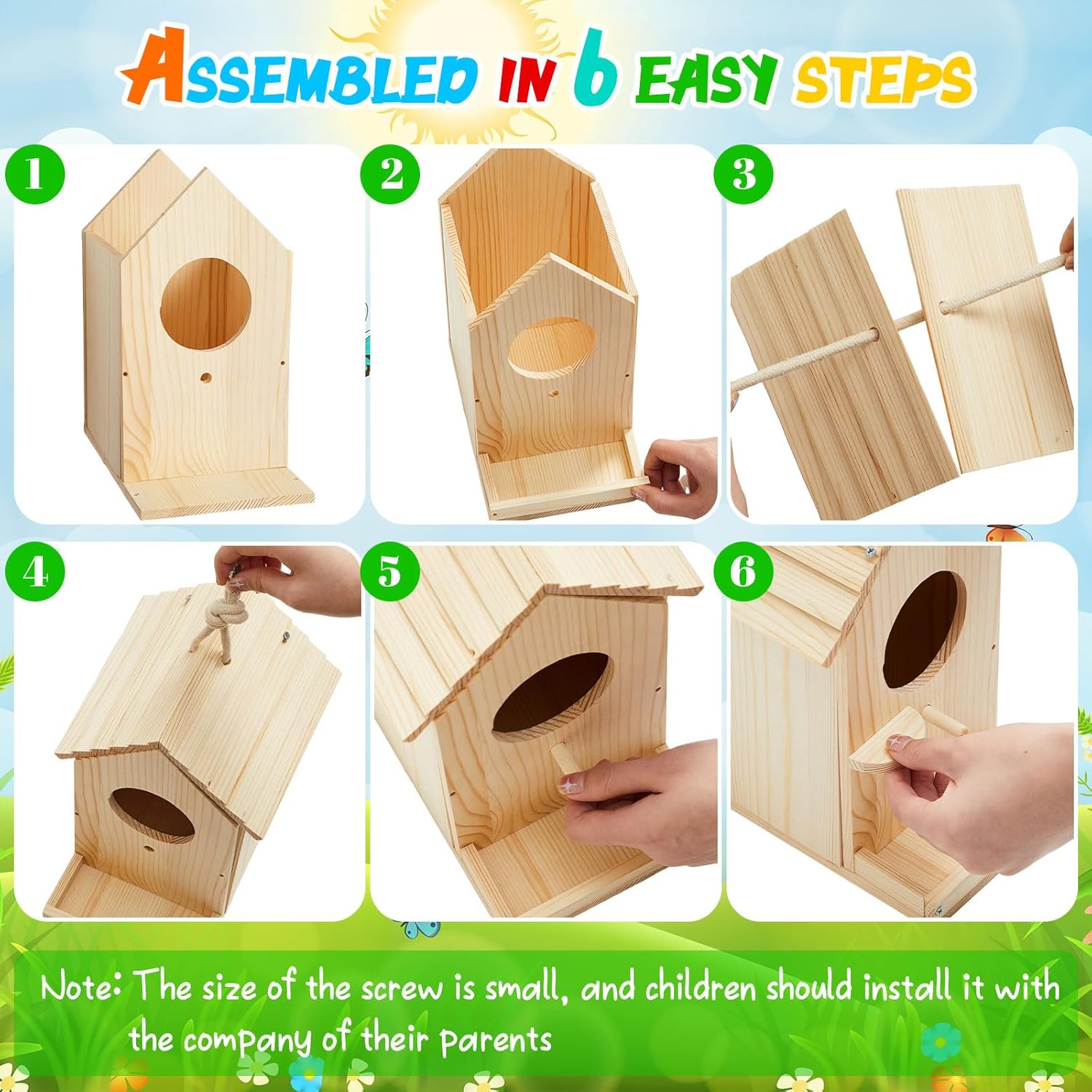 Liliful 4 Pack Birdhouse Kit, DIY Wooden Crafts for Kids and Adults, Bird House with Paint and Brushes Painting Kits for Boys and Girls, Easter Basket Stuffers Classroom Gifts for Ages 3-5 4-8 8-12