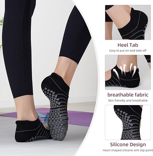 Miniatura 4 de Calcetines de yoga antideslizantes para mujer, 4 pares de calcetines elásticos de agarre para pilates, barras, baile y entrenamientos de estudio
