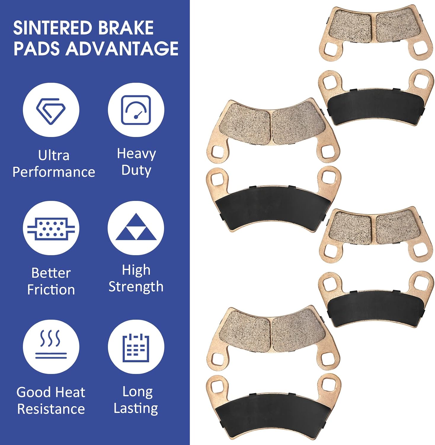 Brake Pads Sintered for Polaris General-1000 RZR-4-900 RZR-S4-1000 Ranger-1000 Pro-XD Ranger-Crew-570, 2203318 2203747 2205949 2208933 Front & Rear Replacement Brake Pads
