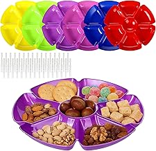 12 Pack Divided Serving Tray 7 Section Chip and Dip Platter Veggie Fruit Trays for Serving for Party with 100 Forks for Fruits, Veggies, Candy, Snack, Dessert, 12 inch