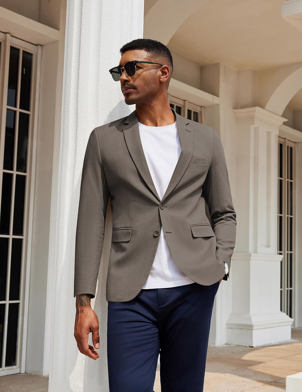 COOFANDY Casual Blazer for Men Two Buttons Blazer Jackets Herringbone Cotton Sport Jacket, Dark Gray, S