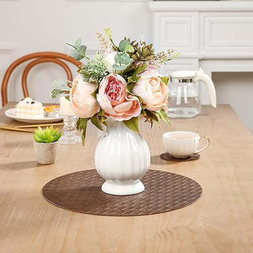 Miniatura 8 de SHACOS Juego de 6 manteles individuales redondos con posavasos, lavables, a prueba de fugas, de piel sintética, de 13 pulgadas, de vinilo sintético,