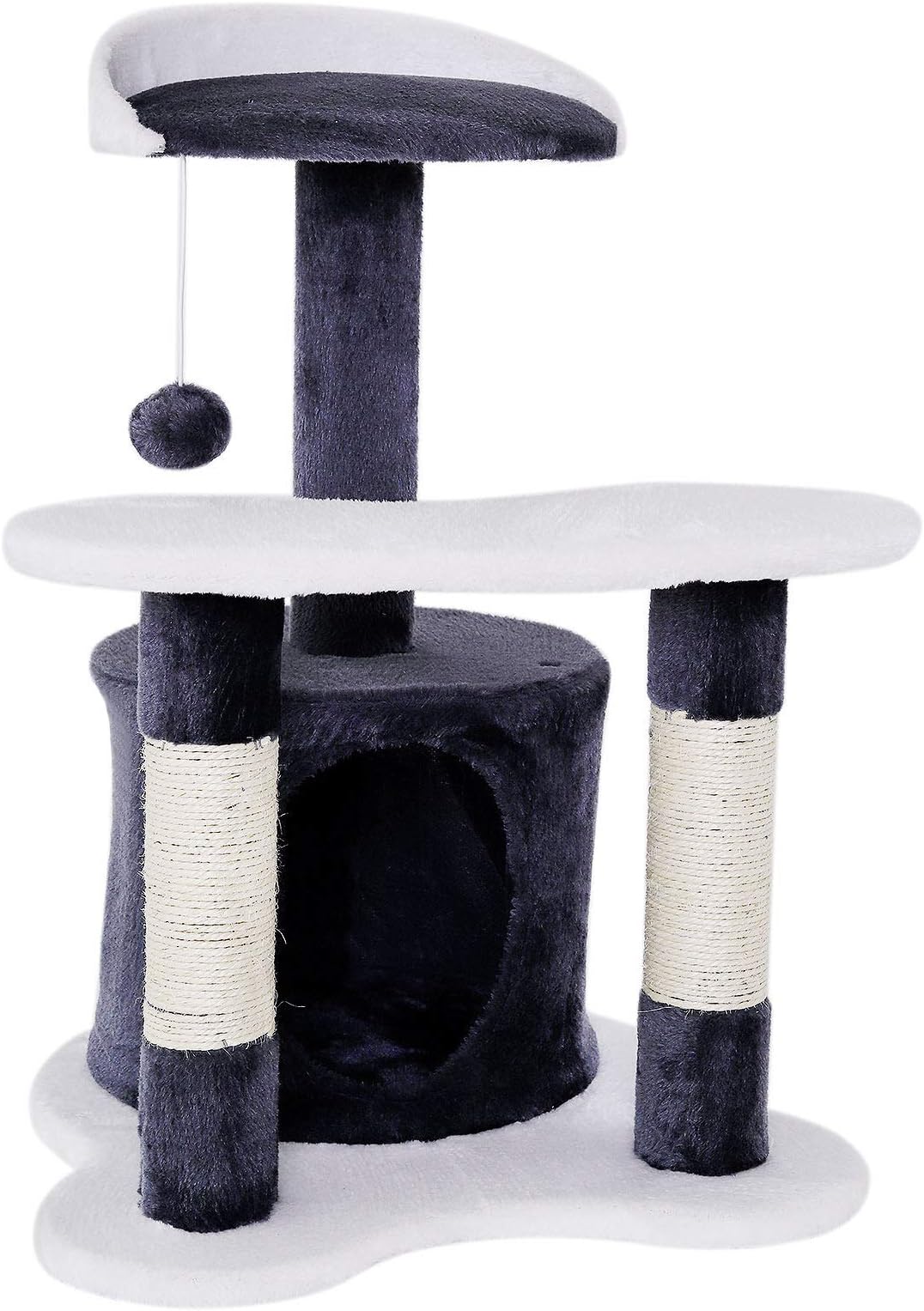 liontoScratching Tree for Cats with cave & Plush Ball, Height 25,6 in, Medium-Sized cat Tree with Robust sisal & Plush, Cozy Lying Area & cave, Suitable for Small and Large Cats, Gray/White