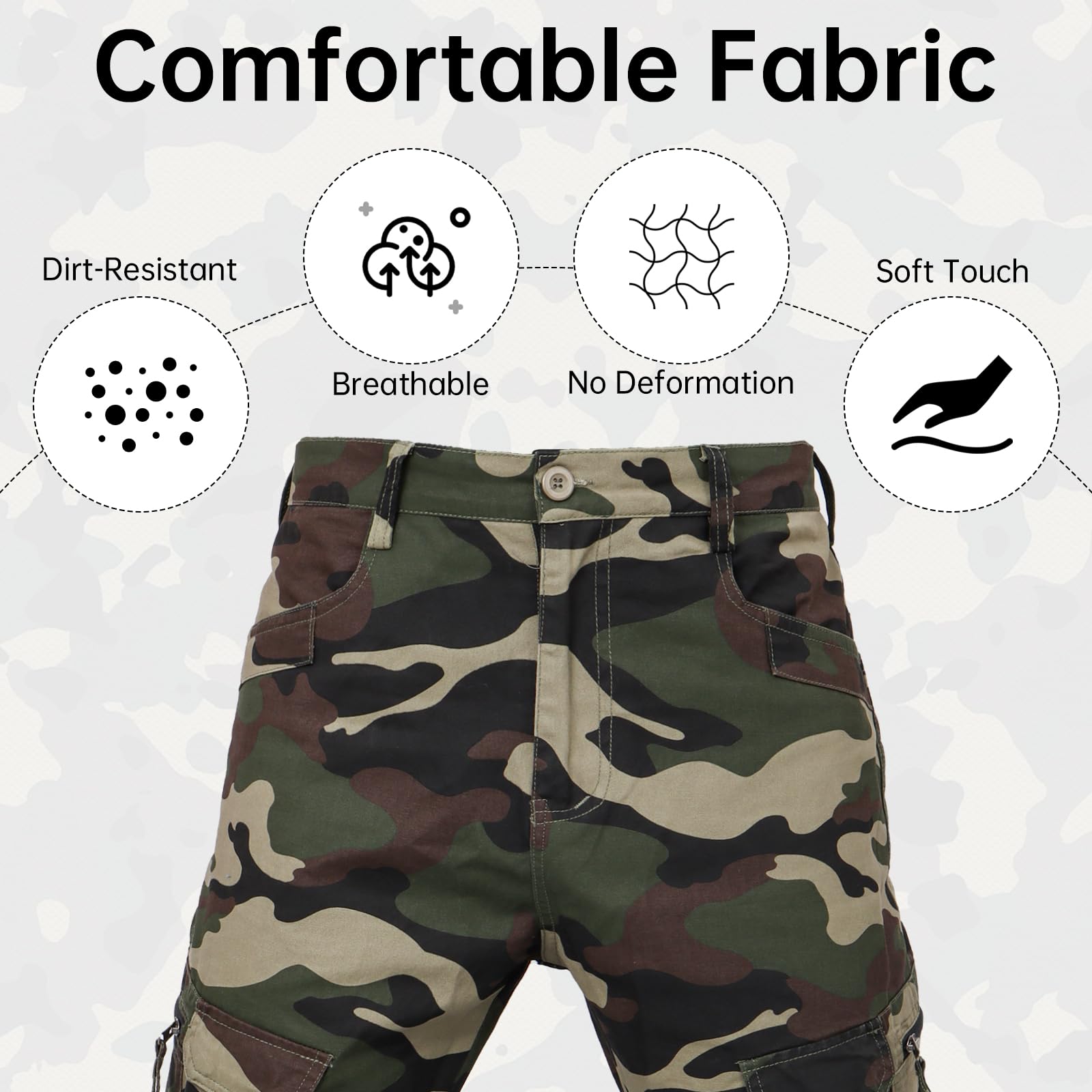 LY4U Pantaloni da Lavoro Cargo da Uomo, Pantaloni Casual da Esterno Mimetici in Cotone - Abbigliamento da Trekking da Campeggio con 10 Tasche