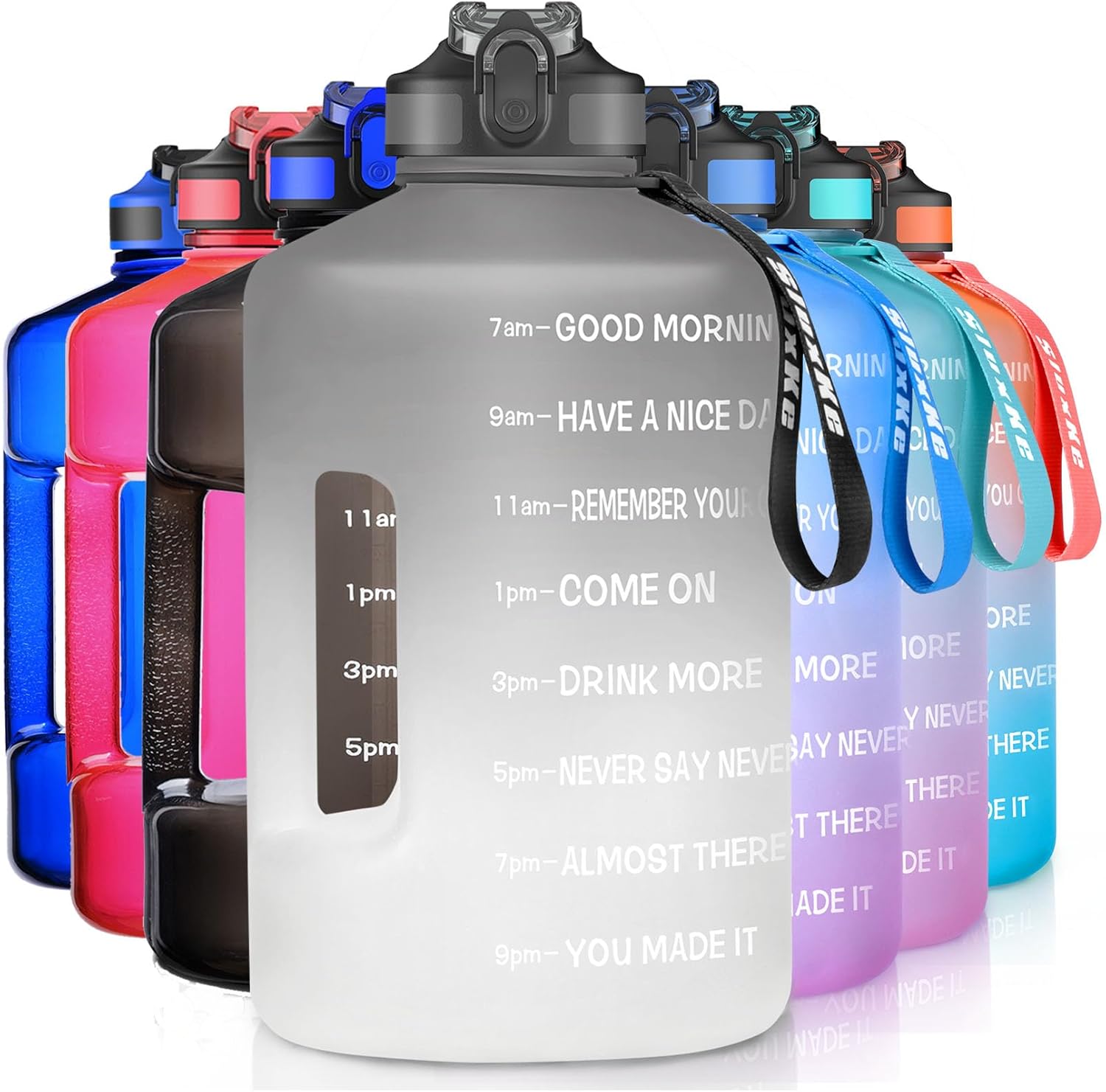 1 Gallon Motivational Sports Water Bottle with Time Marker, BPA Free 128oz Leak Proof Jug, Black, Plastic, 128 ounces, Fitness, Sports, Outdoor Activities 1 Gallon Motivational Sports Water Bottle with Time Marker, BPA Free 128oz Leak Proof Jug, Black, Plastic, 128 ounces, Fitness, Sports, Outdoor Activities