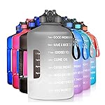 SLUXKE 1 Gallon Water Bottle with Straw, 128oz Motivational Large Water Bottle with Time Marker BPA Free, Big Sports Bottle Jug with Handle Leak Proof for Fitness Outdoor Enthusiasts BLACK WHITE