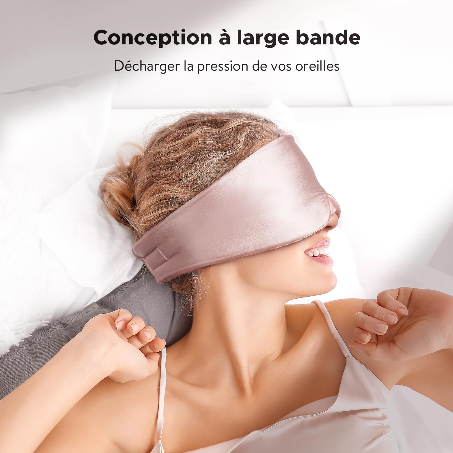 LitBear Masque de sommeil en soie - Pour homme et femme - 100% soie de mûrier pure - 22 mommes - Avec sangle réglable