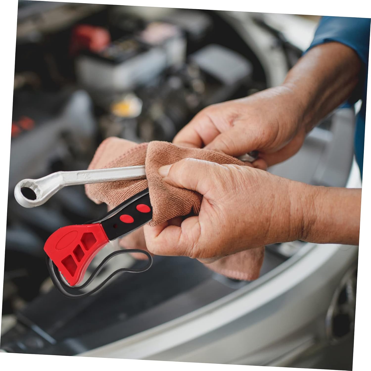 2pcs Adjustable Rubber Strap Wrench Tool Bottle Opener for Jars Multifunctional Wrench for Auto Repair Flexible Grip for Confined Spaces
