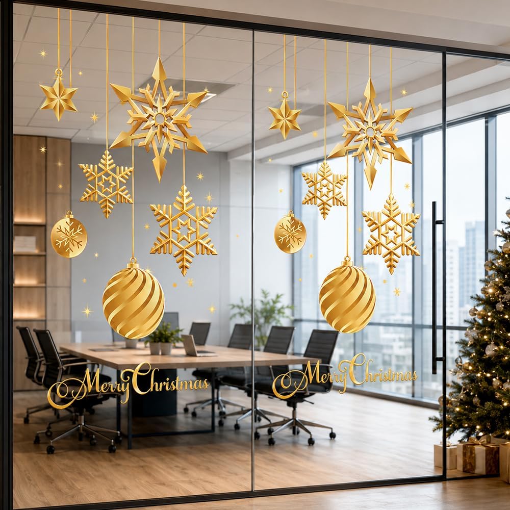 DIYDEC 19.7*35.5'' Large Gold Snowflakes Christmas Window Sticker for Glass