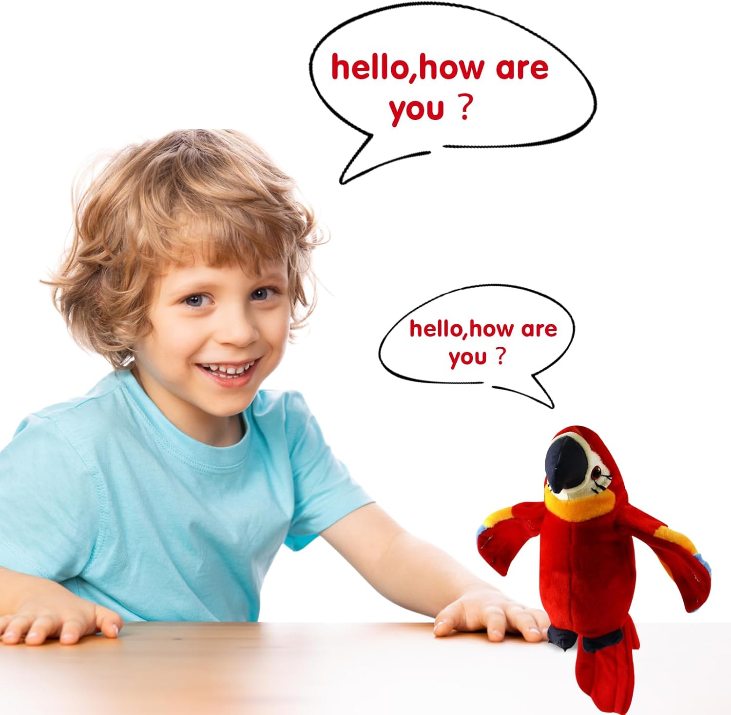 Houwsbaby 9'' Red Talking Parrot Plush Pal Repeat What You Say Recording Stuffed Animal Macaw Electronic Record Interactive Animated Bird Shake Wings Present Birthday Christmas for Kids Boys Girls