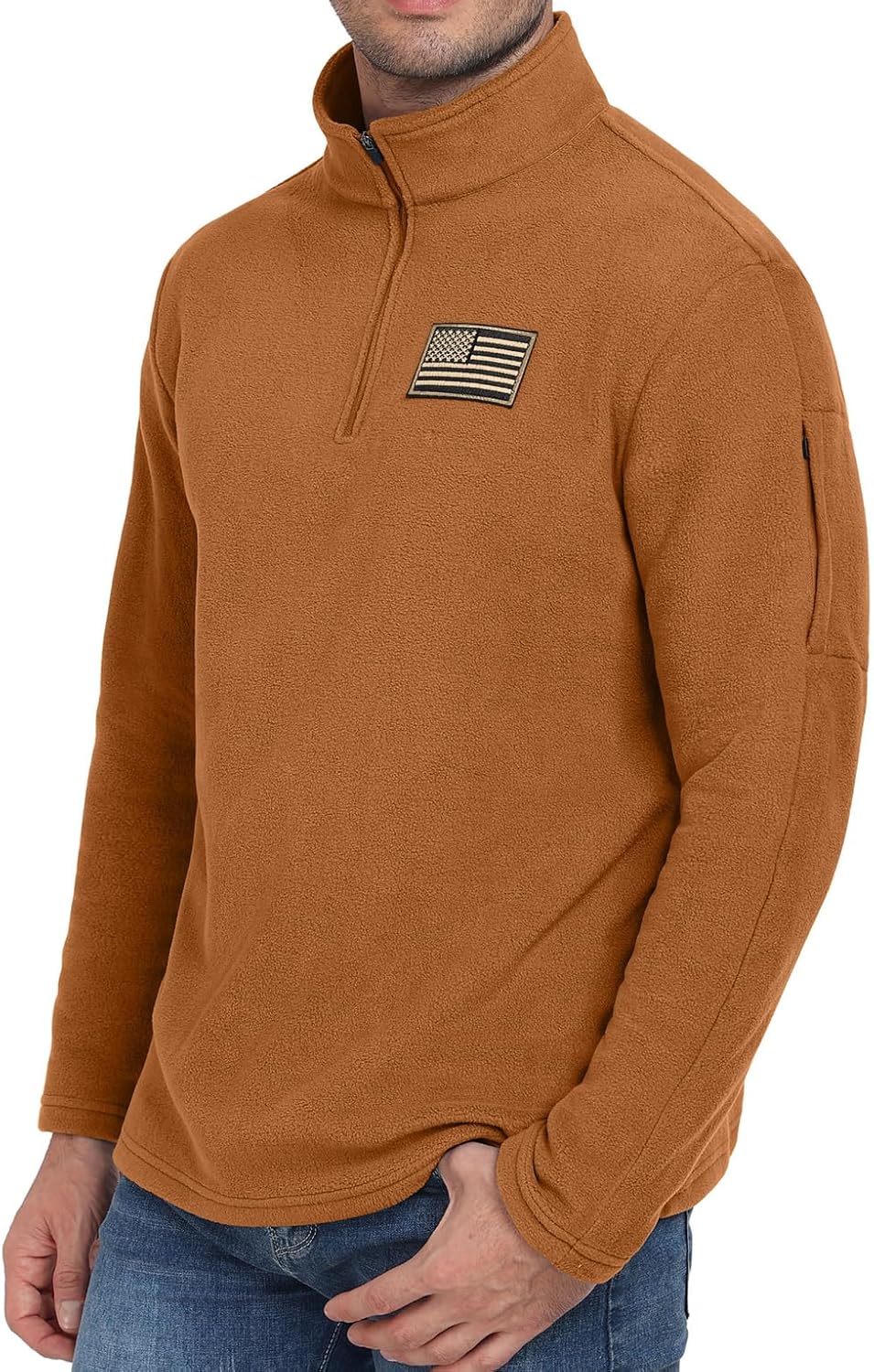 NUOKESASI Mens USA Flag Graphic Sweatshirt American Patriotic 1/4 Zip Long Sleeve Pullover with shoulder pocket - Image 2