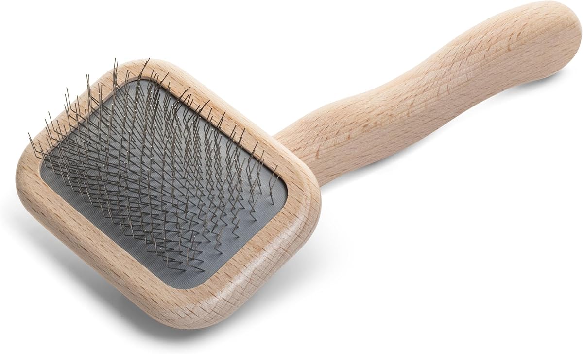 Mark I Slicker Brush for Dogs, 12mm Pins, Groom Like a Pro, Handcrafted Lightweight Beechwood Ergonomic Handle, Stainless Steel Pins, A5I X-Small. Made in Germany.