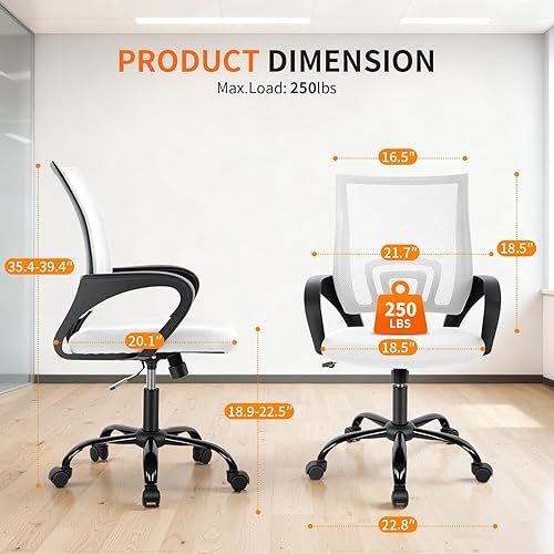 Miniatura 3 de BestOffice Silla de oficina ergonómica de malla para computadora, soporte lumbar, taburete ejecutivo ajustable, silla giratoria con ruedas para