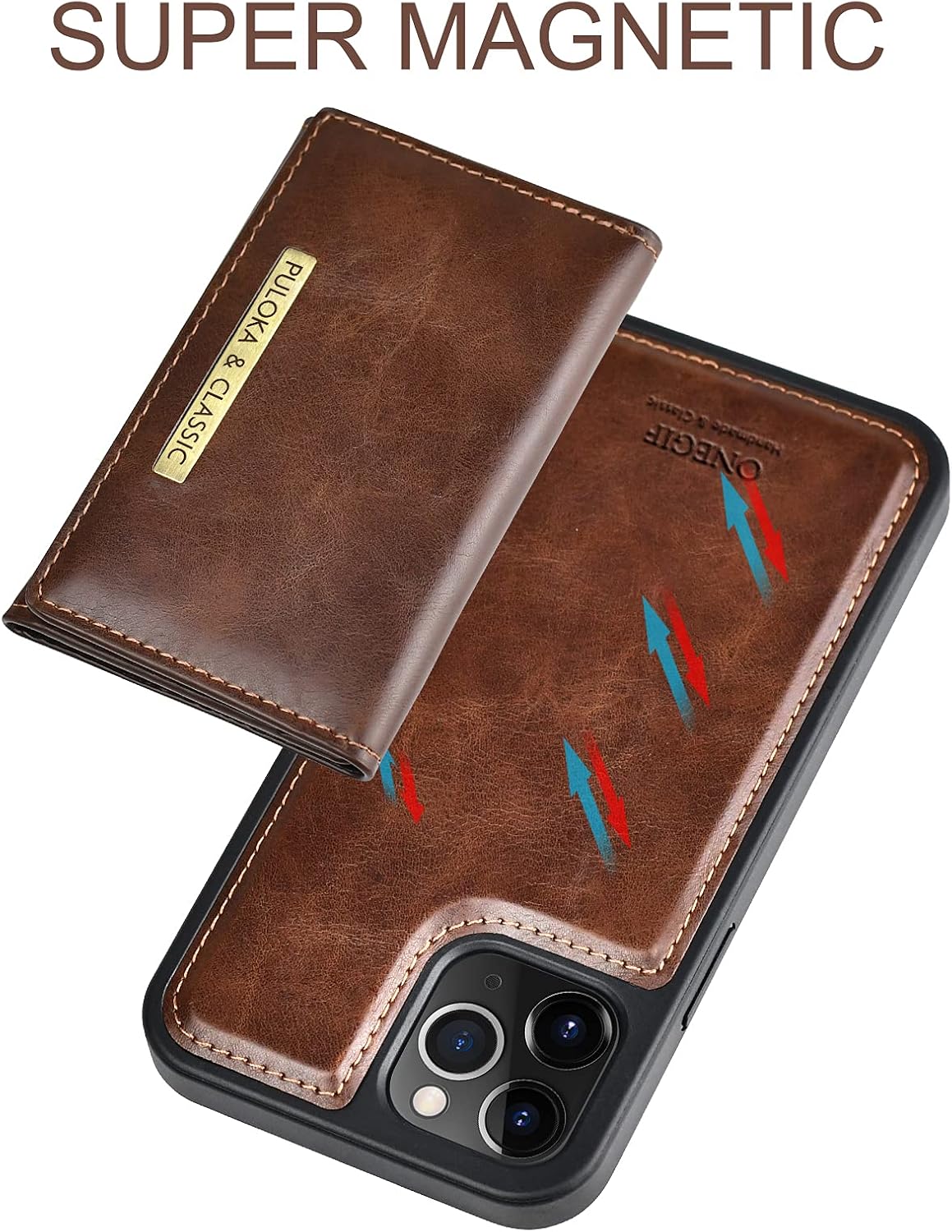 Compatible with Apple iPhone 12 Pro Max Case Wallet Phone Case 6.7'',Drop Protective Magnetic Magsafe Leather iPhone 12 Pro Max Case Promax with Card Holder Kickstand Detachable Flip Wallet Brown
