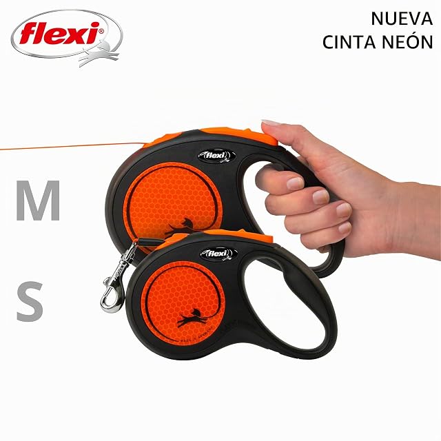 Foto 6 de 7 de Flexi® Neon M Cinta 5 m Negro/Naranja neón, Correa Extensible para Perros hasta máx. 25 kg