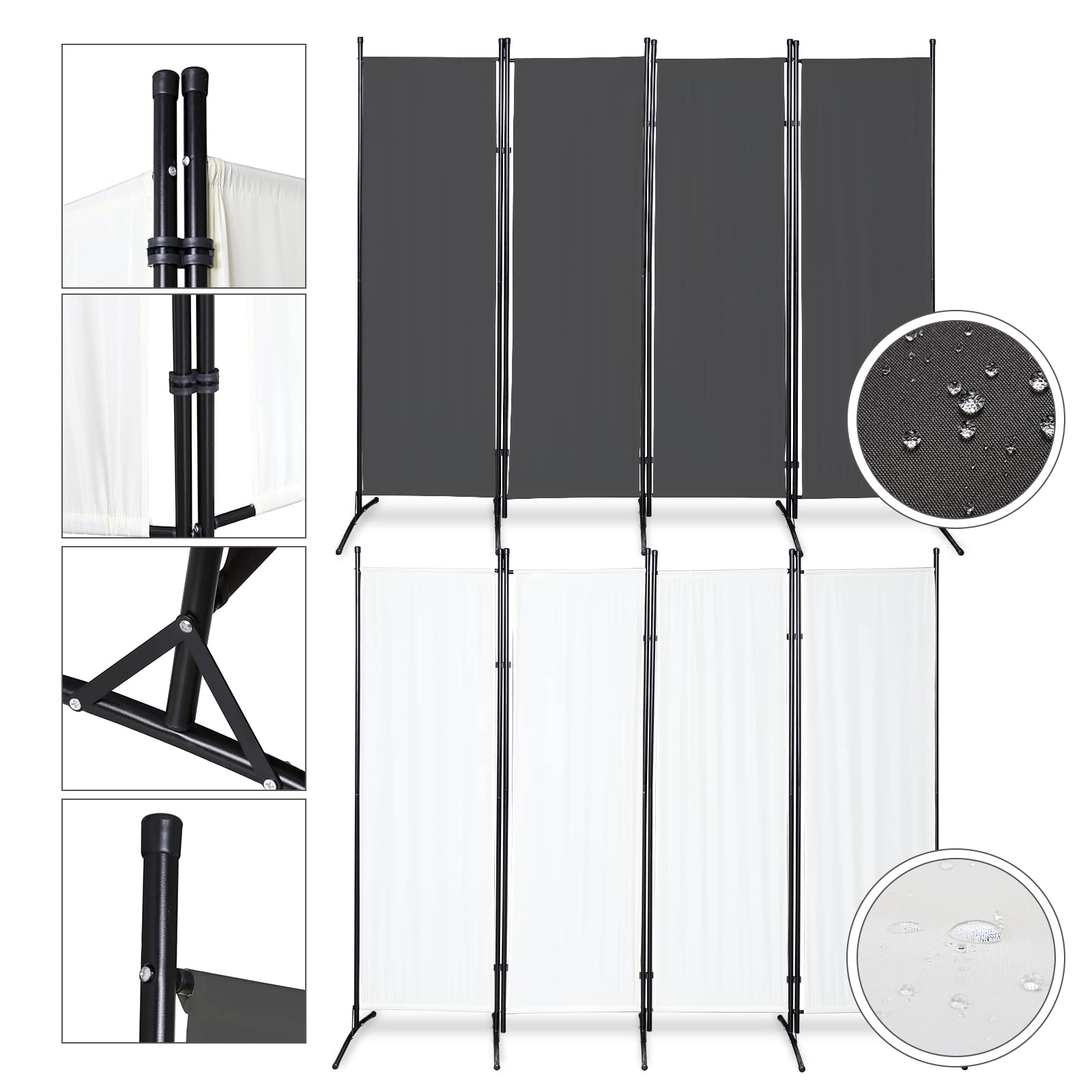 Paravent Cloison de séparation, panneau de clôture, stable, opaque, pliable, robuste et durable, réglable, 200 x 170 cm, anthracite