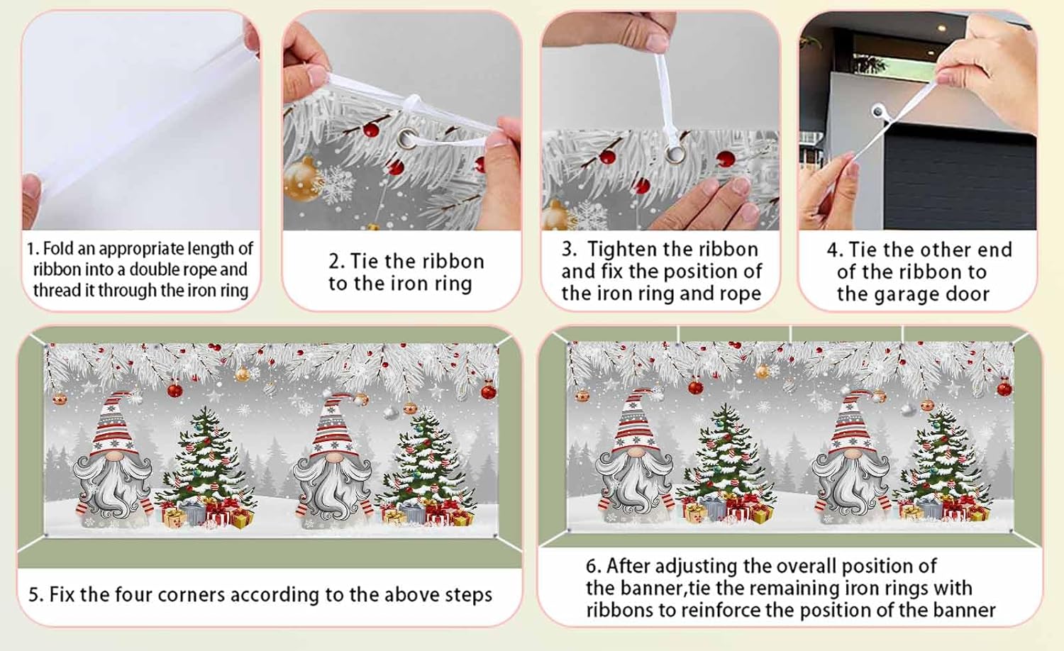 Christmas Balls Garage Door Banner Cover Decorations,Large Outdoor Hanging Garage Door Covers Christmas Thanksgiving Halloween Wall Backdrop for Party,Snowy Gnomes Gift Tree Silver Grey 6.8x8ft