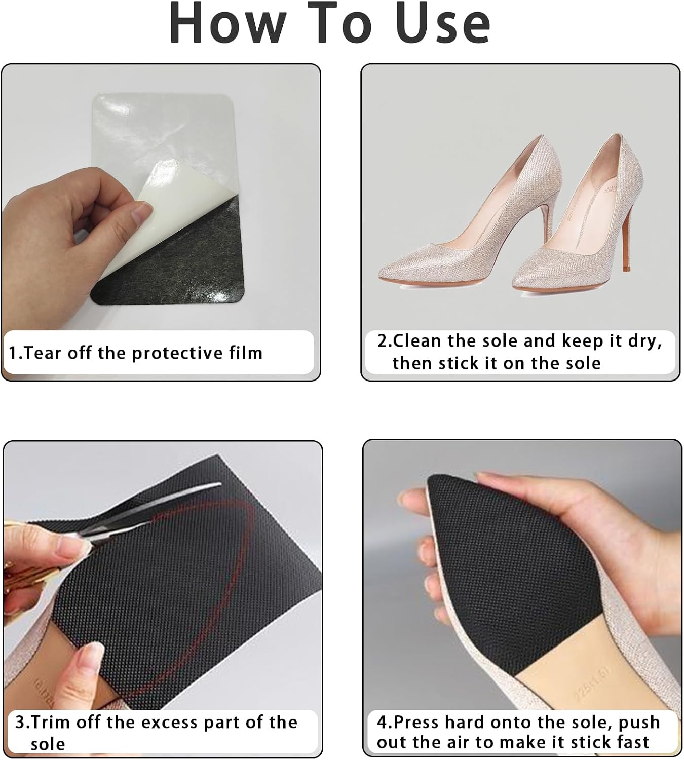 4PCS Shoe Sole Protector, Self-Adhesive Shoe Bottom Protector Sole Guard Silicone Anti Slip Shoe Grips Pads for High Heels(6.0"×4.0", Red)
