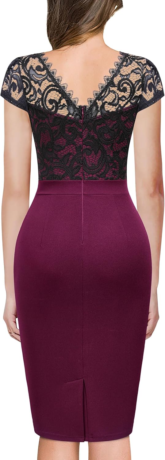 Miusol Women's Vintage Floral Lace Cap Sleeve Ruffle Style Cocktail Party Dress - Image 2