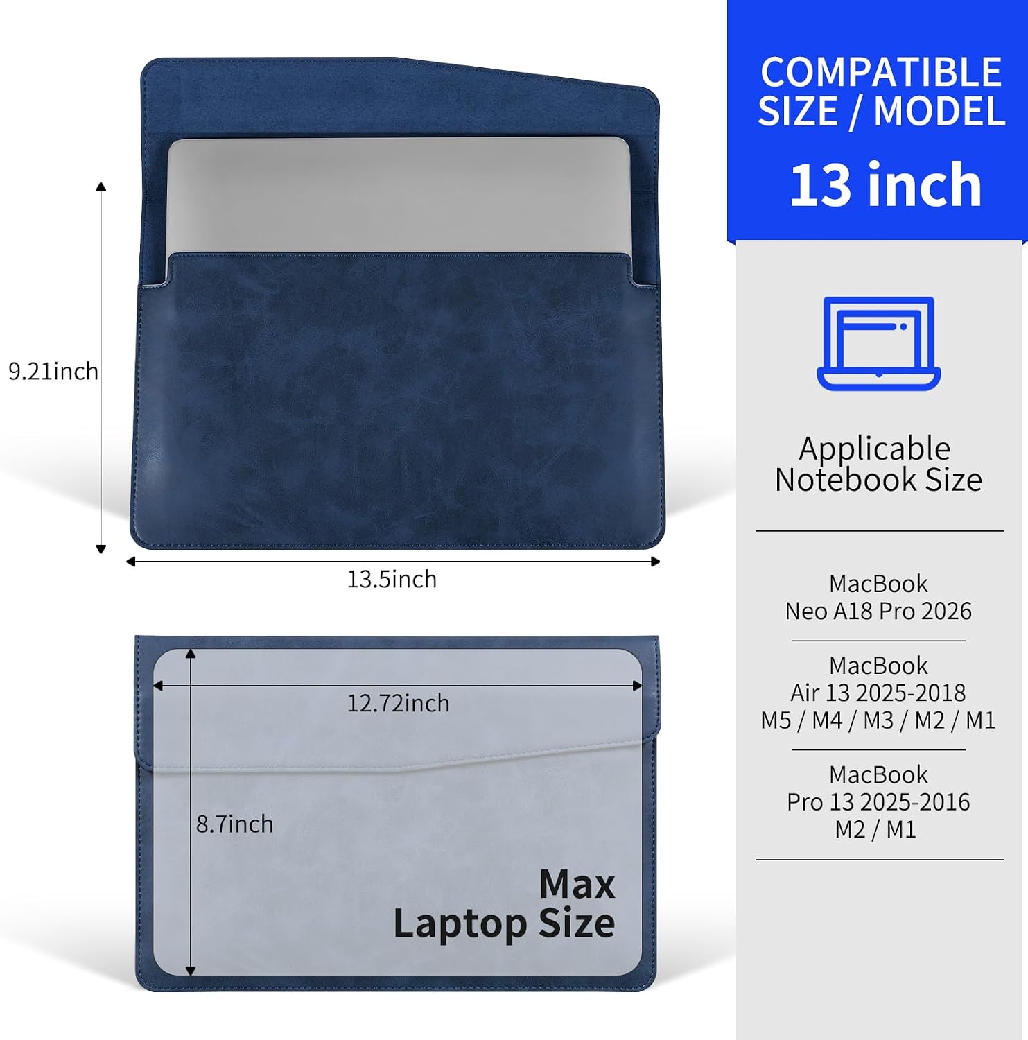 13" Leather Laptop Sleeve for MacBook Neo,MacBook Air/Pro 13" Case image 2