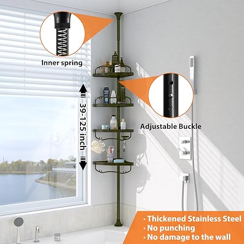 Miniatura 10 de YeYeBest Organizador de ducha, 39-125 pulgadas, decoración del hogar, organización y almacenamiento, esquina de baño, estantes de plástico, estante