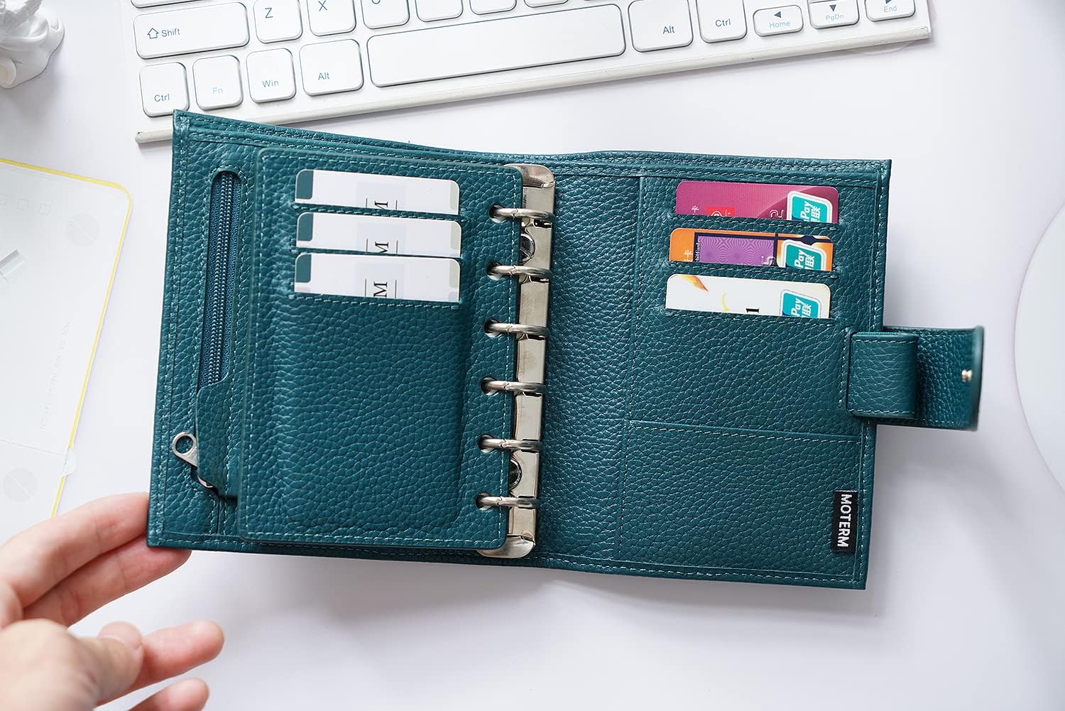 Moterm Pocket Regular Rings Planner - Genuine Leather Binder Organizer (Pebbled-Deep Teal, 19mm Ring)