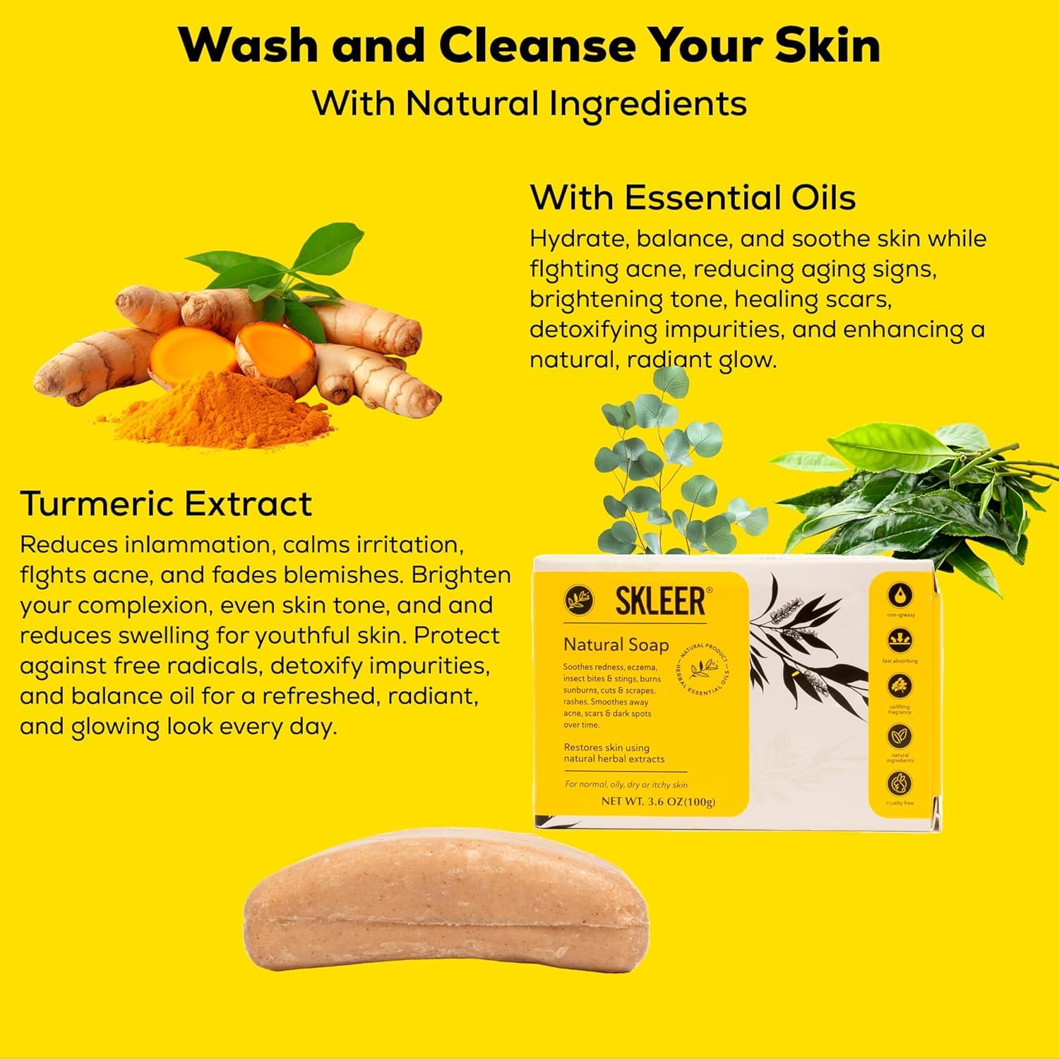Turmeric Face Cleanser and Body Wash Bar 3 Pack | All Natural Soap with Essential Oils and Proprietary Extract | Facial Wash Soap Bar for Even Skin Tone, Brightening, and Blemish Targeting