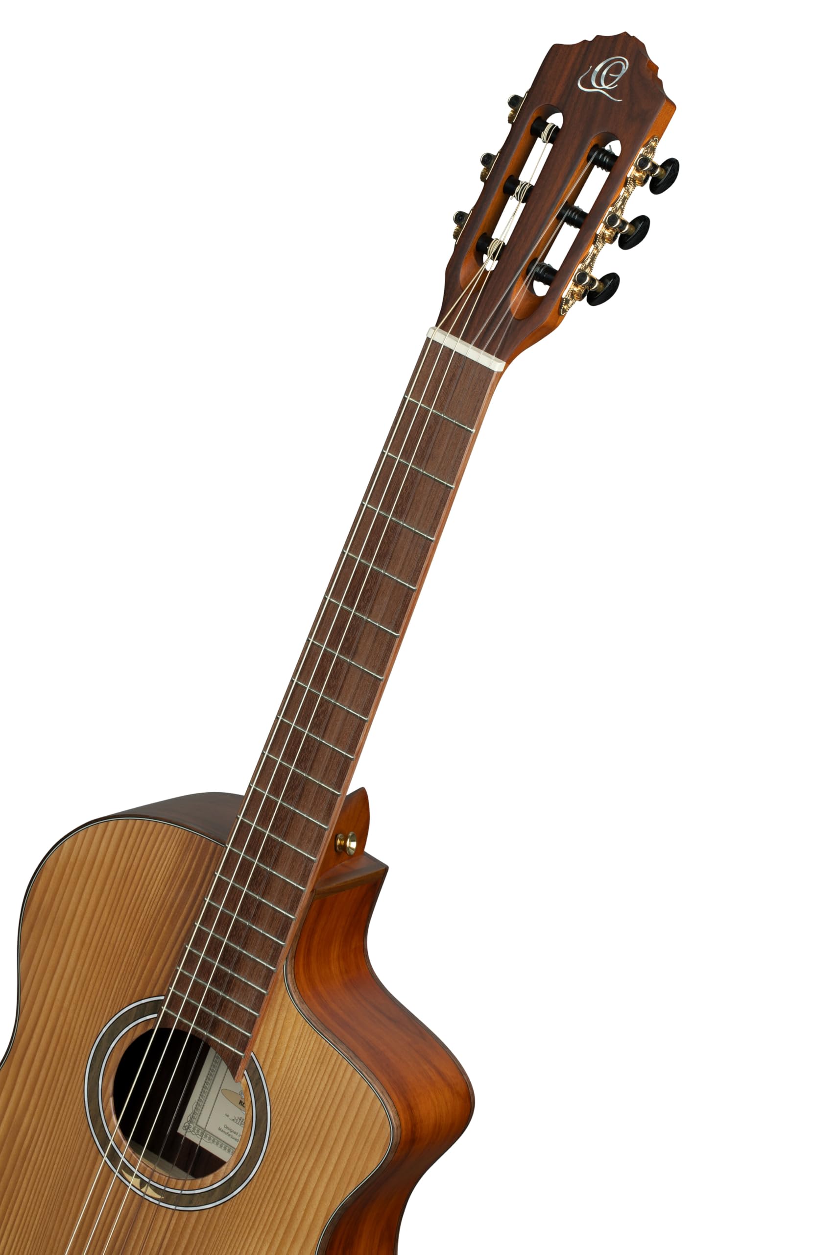 Ortega Guitars Guitarra de concierto tratada térmicamente, cuello extrafino, serie térmica, electroacústica, incluye funda de pícea, Pao Ferro (RCE23RO)