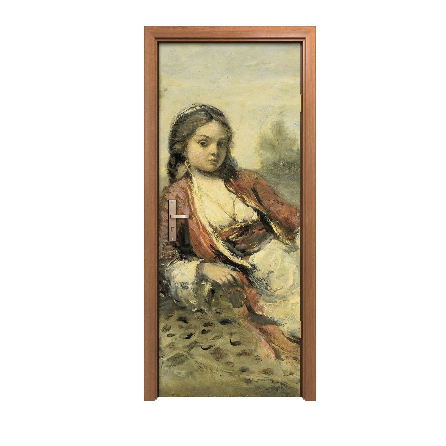 Autocollant de porte 90x200cm Lady Girl Forest décoration murale trompe l'œil
