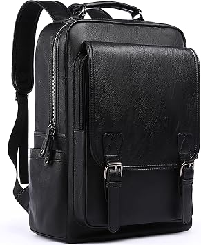 Leather Travel Laptop Backpack For Men Fit 15.6" Waterproof Vintage Backpack Business Work Knapsack College Commute Hiking Black Backpacks