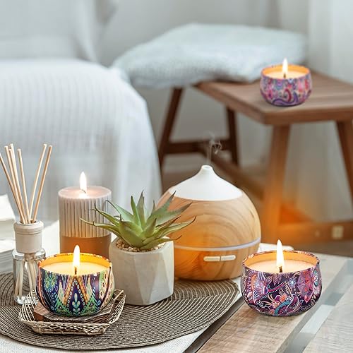 Miniatura 5 de Paquete de 3 velas perfumadas, velas de aromaterapia de 2.5 onzas con aromas florales, juego de velas de soja con tiempo de combustión de 72 horas,