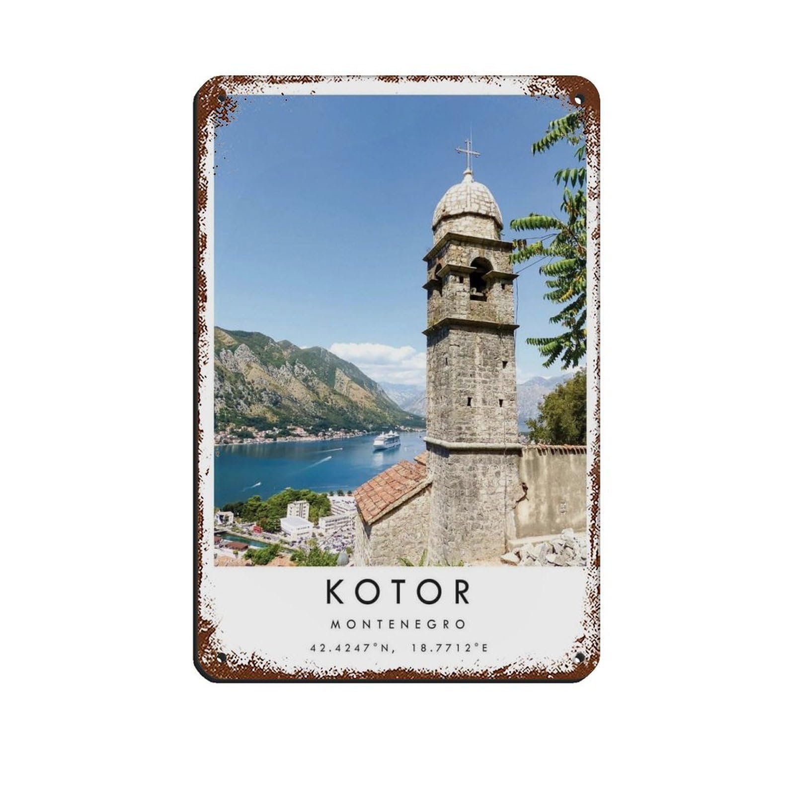 Kotor Travel Tin Sign Vintage Metal Pub Club Cafe Bar Home Wall Art Decoration Poster Retro 8x12inch(20x30cm)
