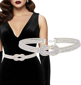 ELABEST Rhinestone Women Belt Sparkly Crystal Knotted Belts for Formal Dress Wedding
