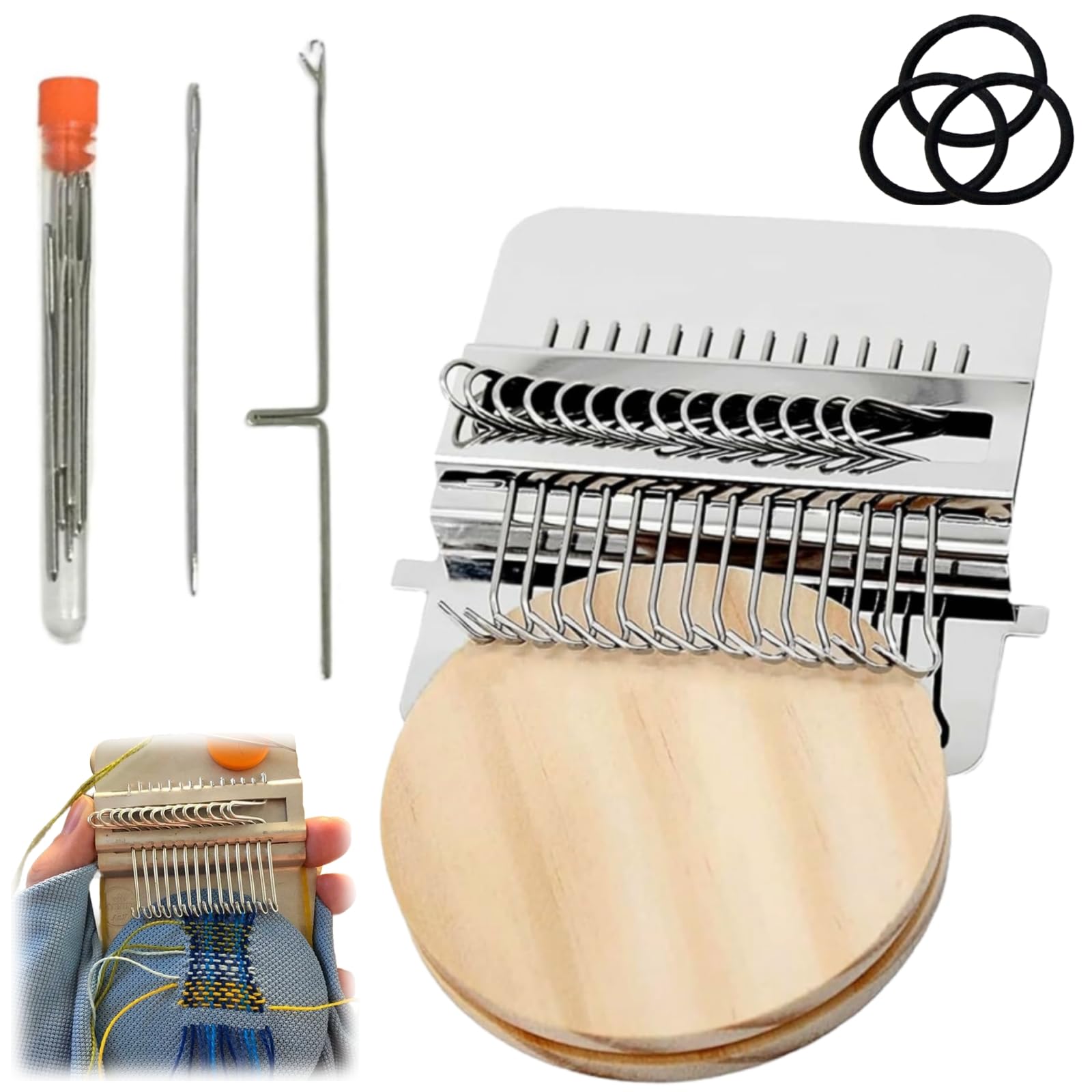 Générique Knit Patch Looms Kit,Mini Portable Patch Darning Looms Kit,Wooden Quickly Sewing Repair Patchwork Weaving Tool Set for Beginners,Small DIY Weaving Art Craft (14 Hooks) - 2