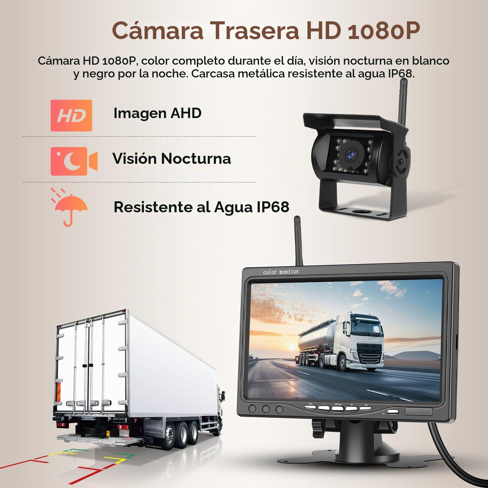 Kit de cámara Trasera inalámbrica 1080P HD con Monitor de 7 Pulgadas, Podofo Cámara Trasera inalámbrica para Coche Remolque RV Camper Camión Autobús, DIY Directrices, BSD, IP68 a Prueba de Agua