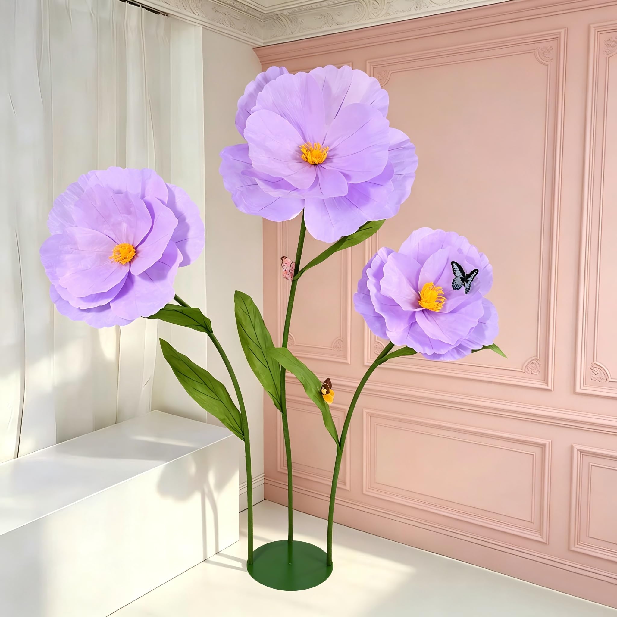 Photo 1 of PUIBTOIV 5.8 Ft Giant Artificial Flowers,Large Paper Flower,Huge Poppy Flowers Decoration for Wedding,Hotel,Office,Window Display and Home Farmhouse Decor(Purple)