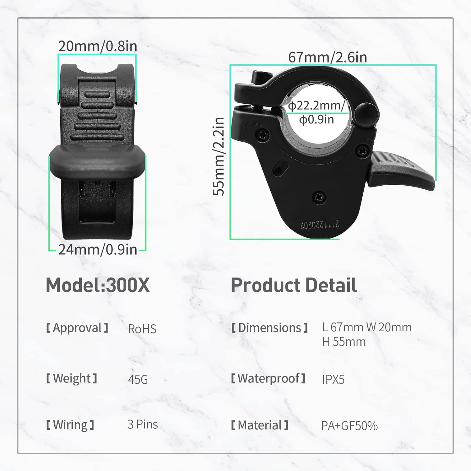 Electric Bike 3pin Female Thumb Throttle Yellow Waterproof Plug Throttle for BBS01 BBS02 BBSHD Mid Motor Electric Bicycle Accessories