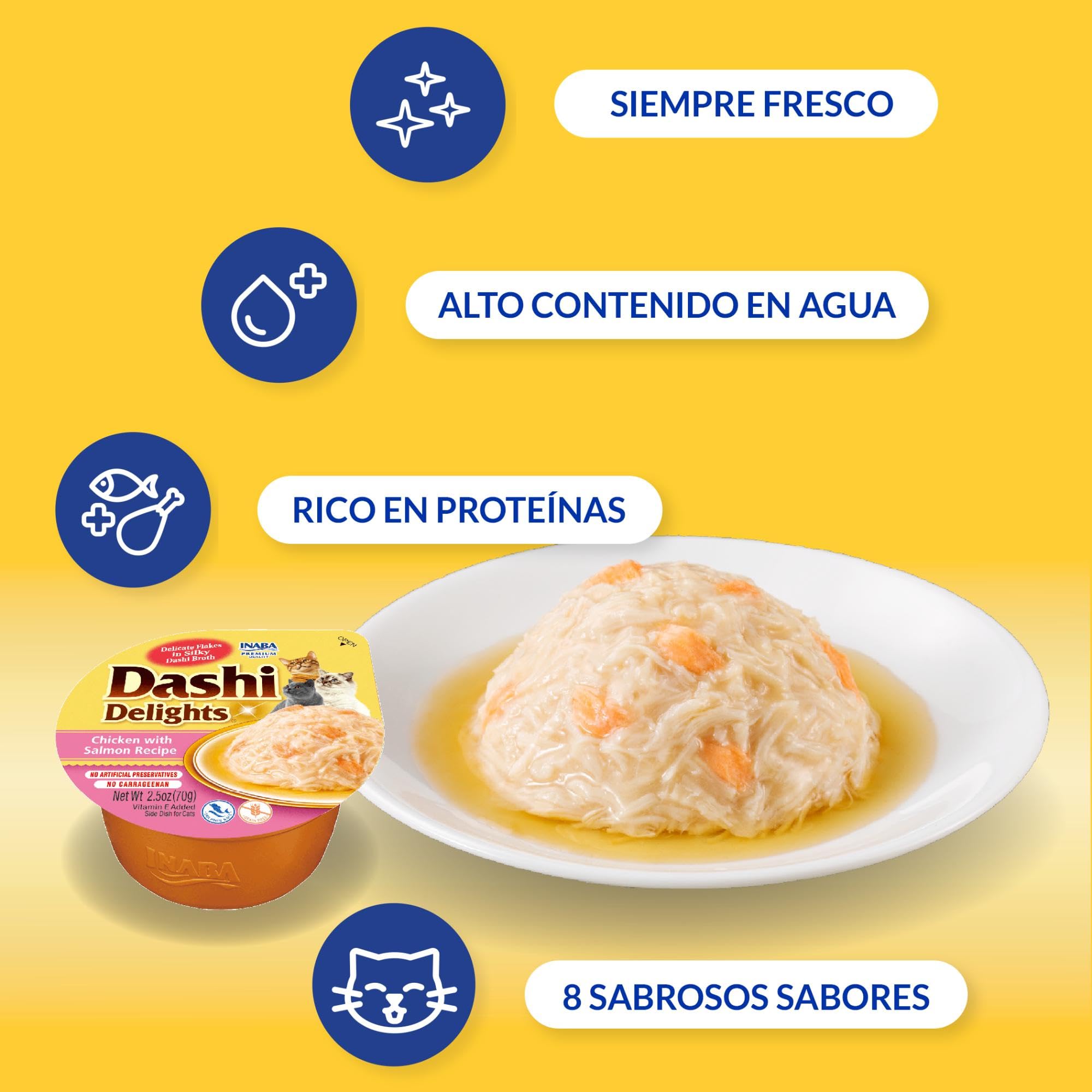 INABA Dashi Delights - Trozos en un Caldo de Copos de Bonito con Pollo - Topping - Alto Contenido en proteínas - Ingredientes Naturales - Comida para Gatos - 70 g