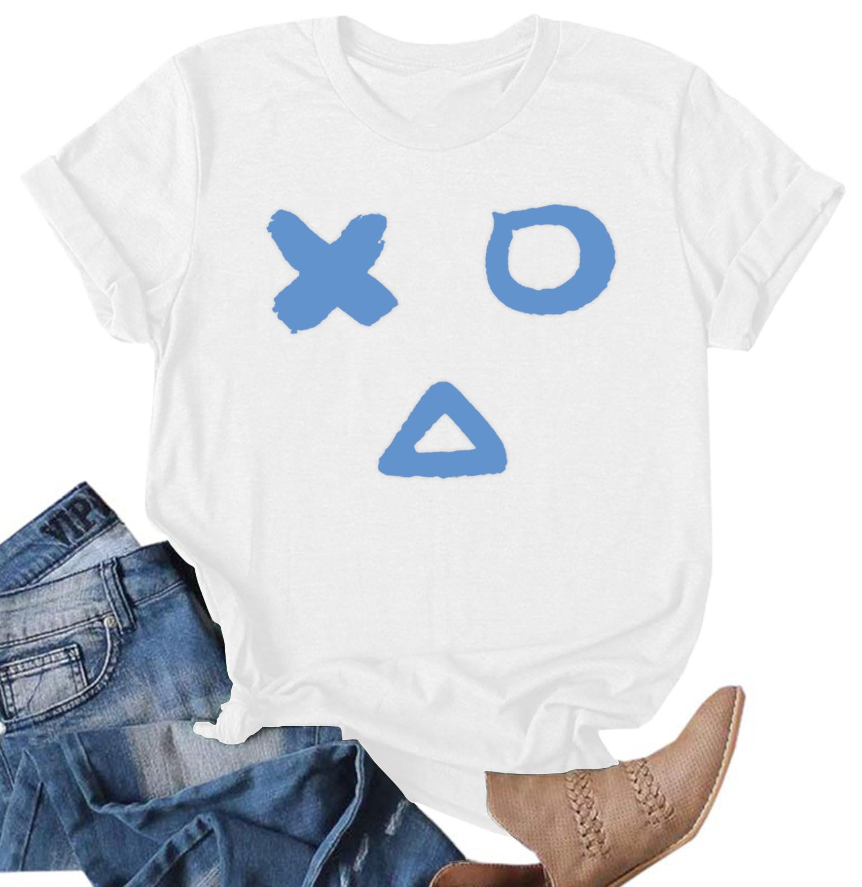 T Shirts with Short Sleeve for Unisex,Geometric Expression Tee Shirt for Teen, Strange face,Vivid Durable Print Patterns