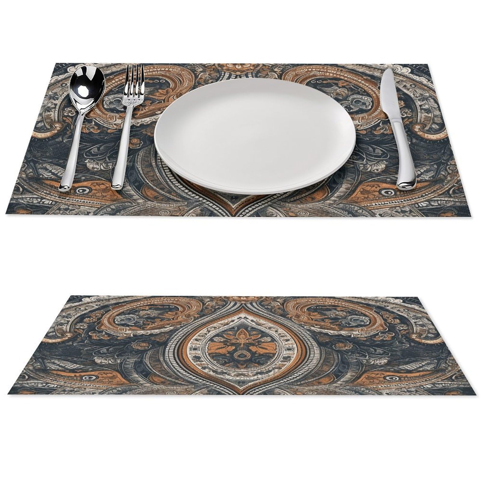 Sets de table en vinyle tissé bleu et orange haute résistance pour salle à manger