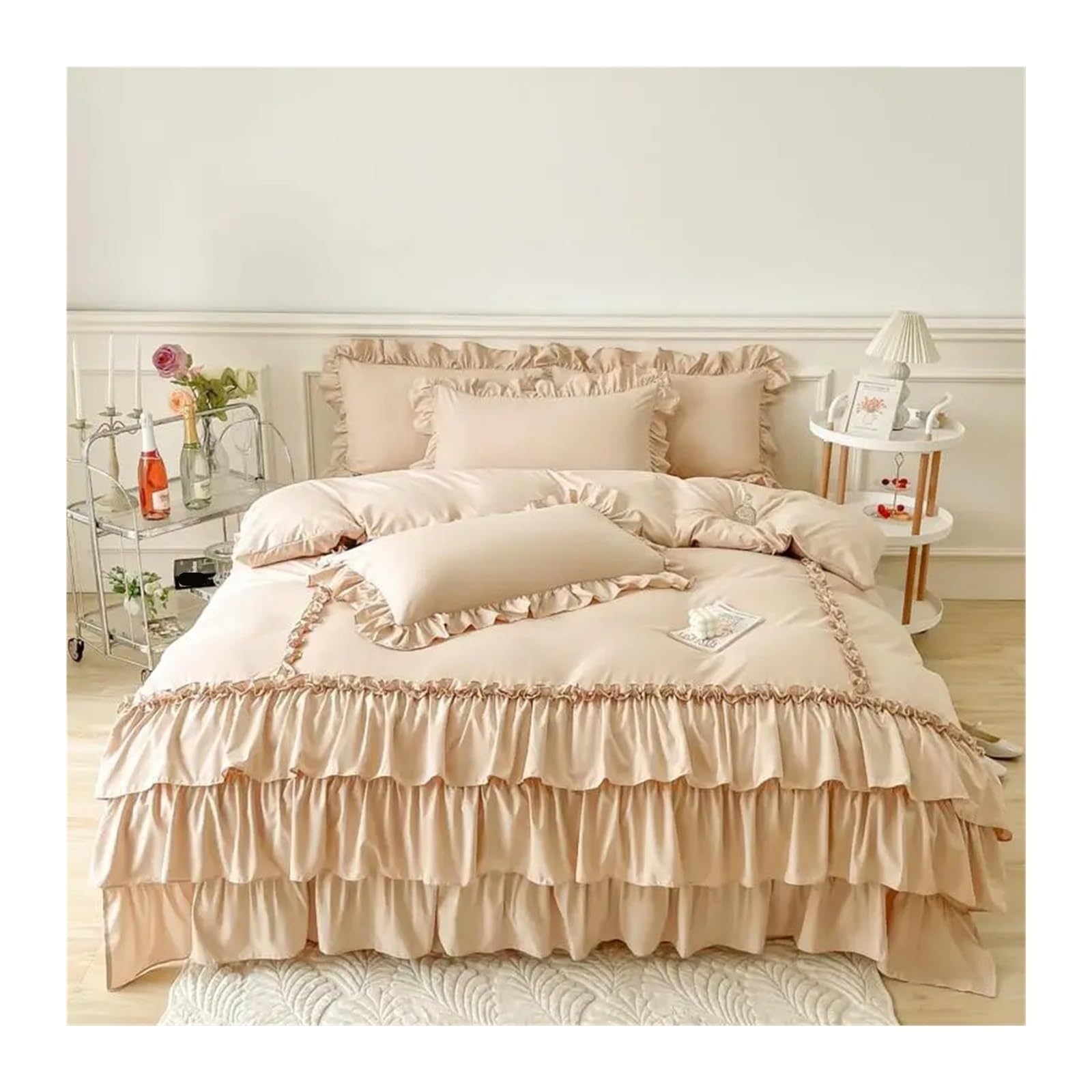 ZHSOAO Ruffle Duvet Cover Bedding Set Chic Farmhouse Pillow Shams for Bed(Color 1,1.5X2m Bed Skirt 4pcs)