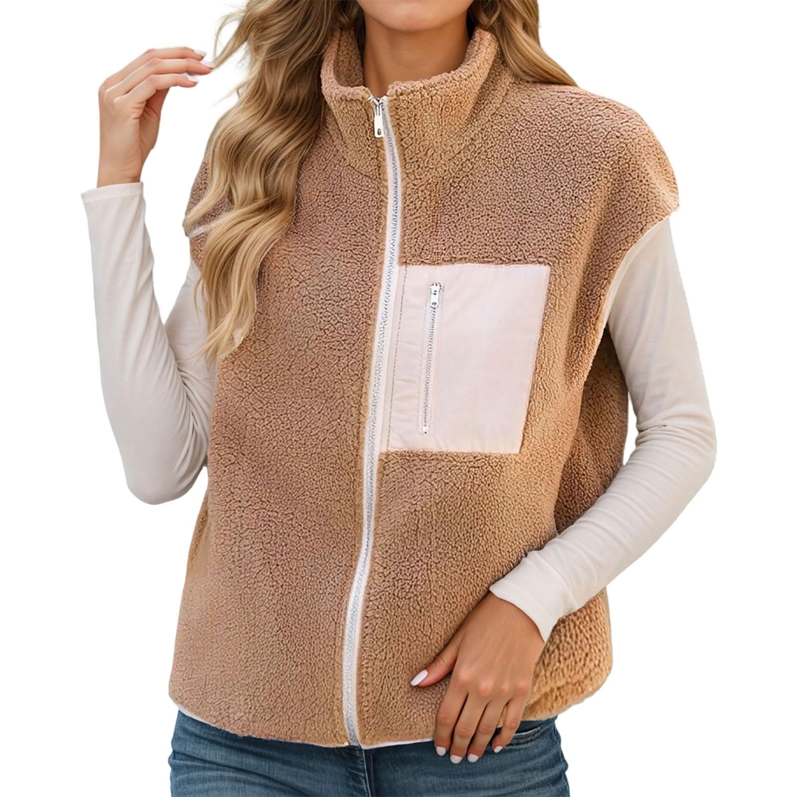 Chaleco de forro polar para mujer con cremallera y corte holgado 5
