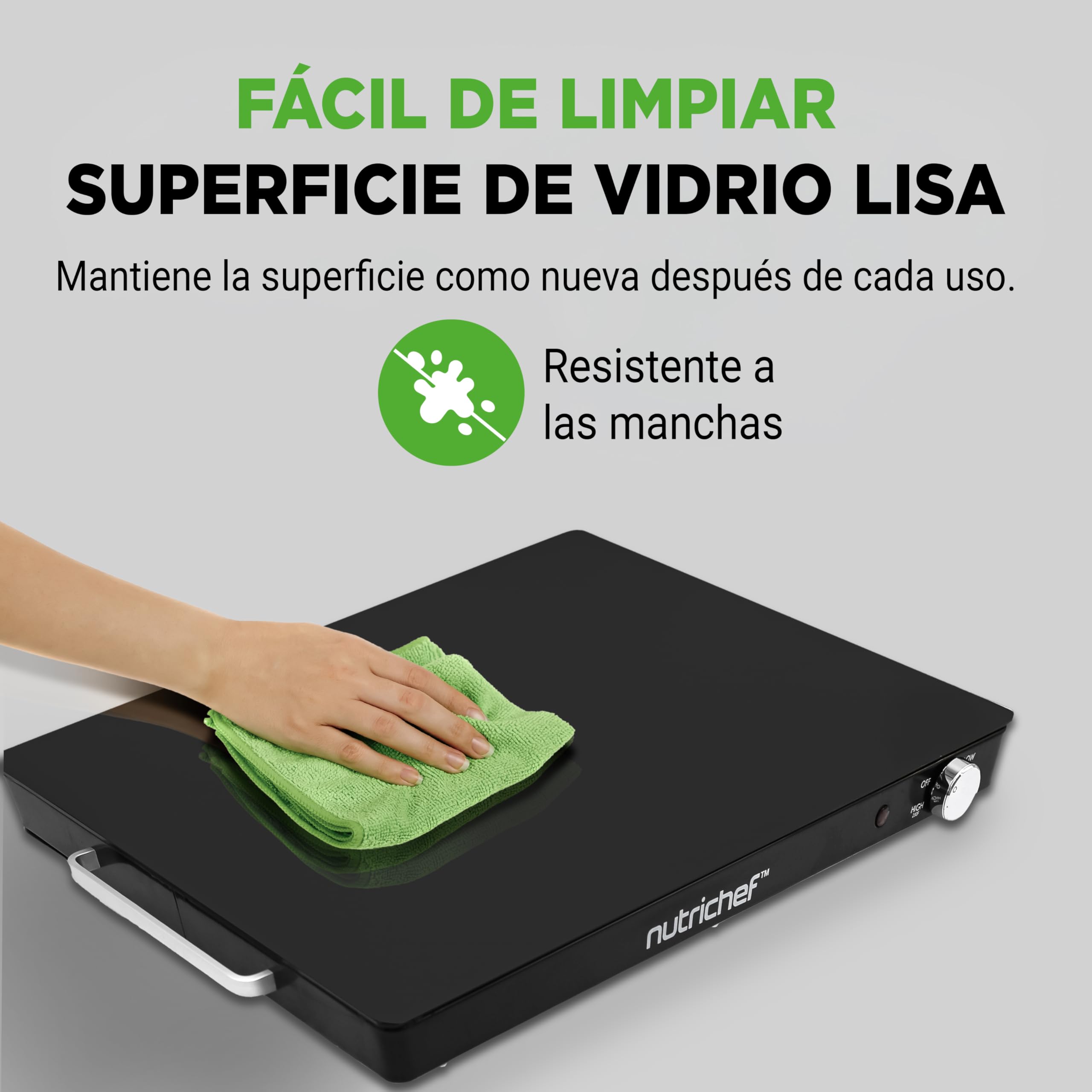 Nutrichef Bandeja Electrica, Hot Plate, de Servicio con Superficie de Vidrio, Temperatura Ajustable, Ahorro de Espacio, Ideal para Buffets, Fiestas y Mas