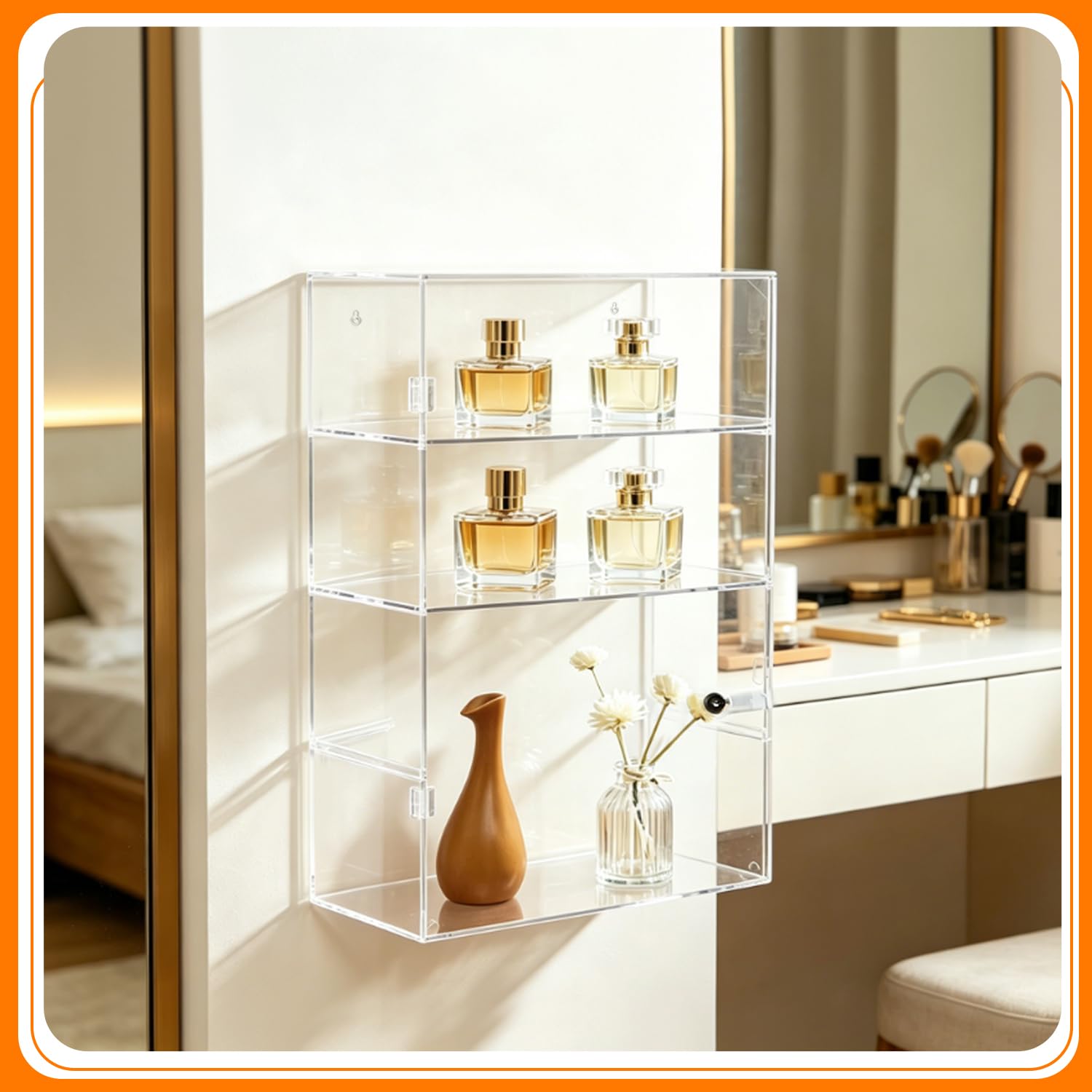 Benvo 4-Tier Locking Acrylic Display Case| Wall Mount Clear Security Showcase with Movable Shelves | 11.8"x5.9"x15.7” Transparent Organizer for Collectibles Figure, Perfume, Retail, Office Samples