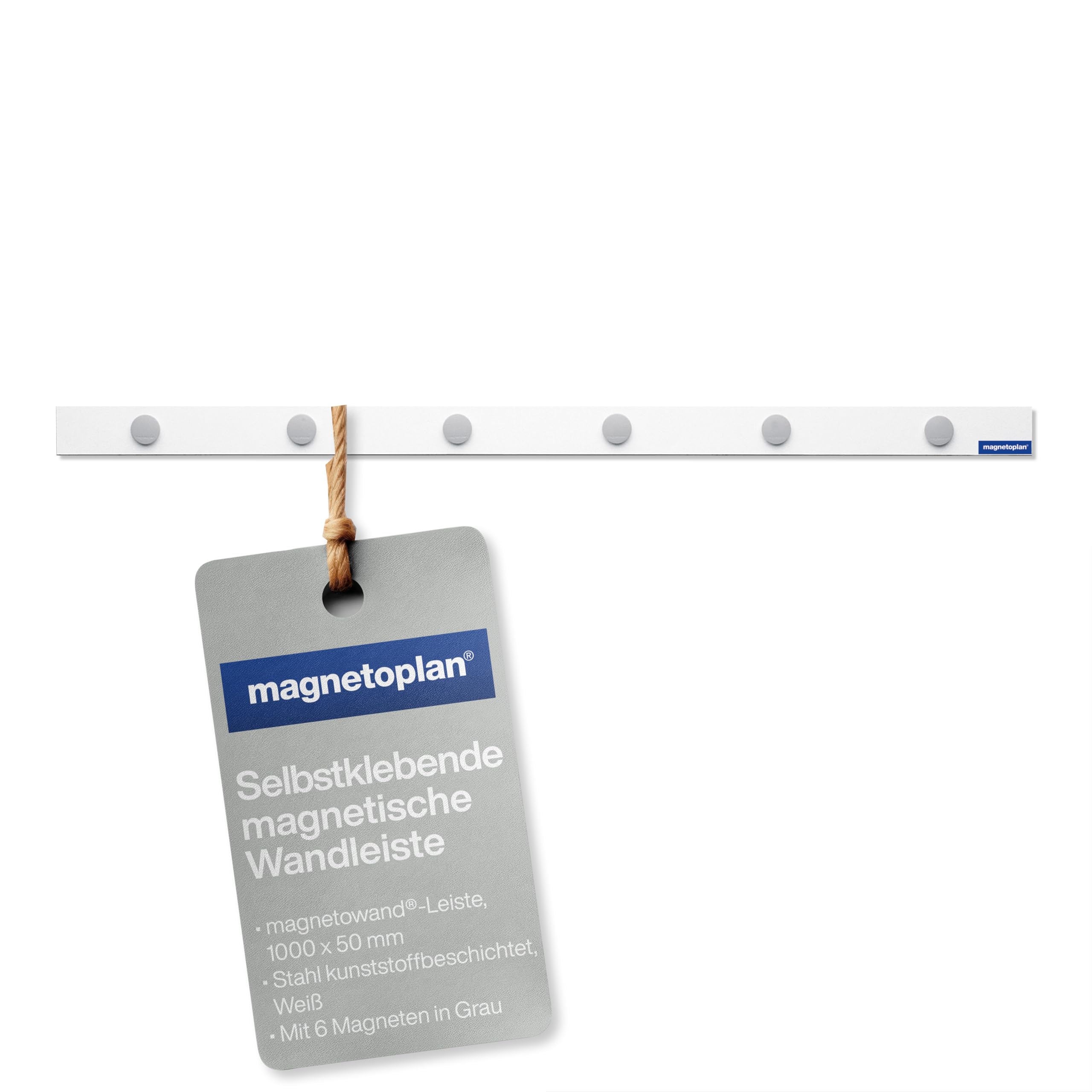 magnetoplan magnetowand-Leiste, Weiß – selbstklebende Magnetleiste mit 6 Magneten (1000 x 50 mm)
