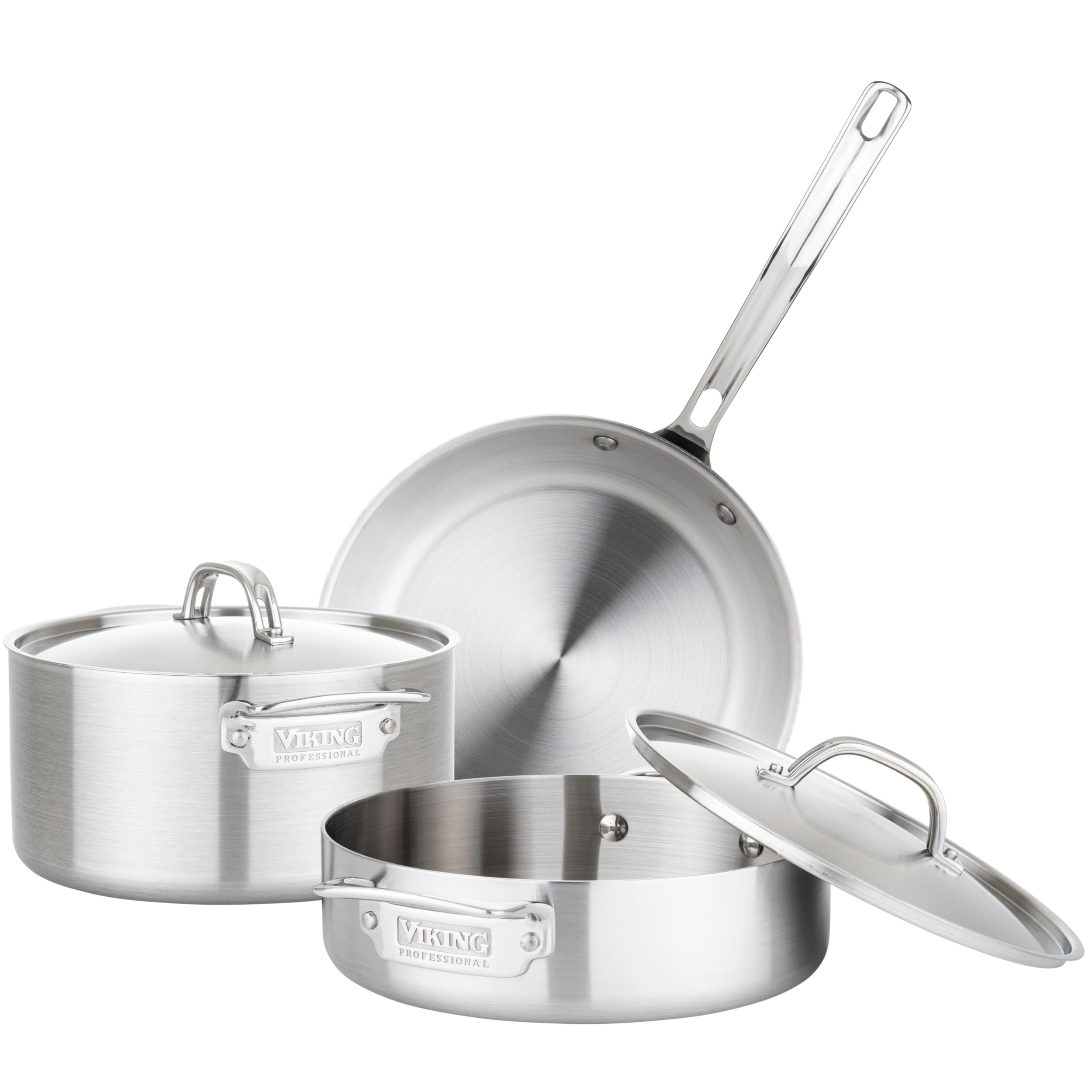 Amazon.com: Viking 5 層鍋具組,5 件不鏽鋼廚房炊具,銀色: 運動和戶外活動