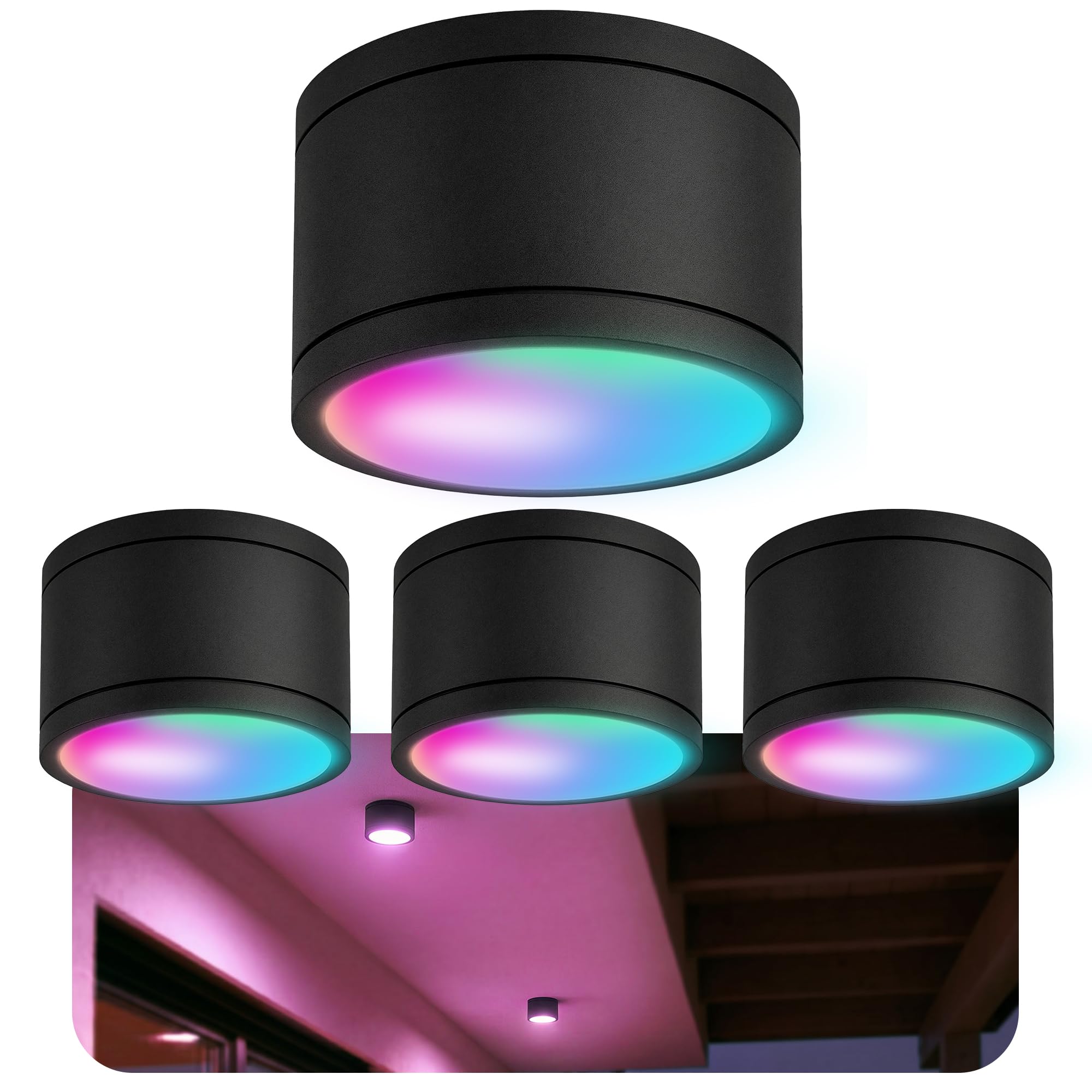 SSC-LUXon 4 Stück CELI-WX Aufbaustrahler Bad IP44 mit 4x LED Lampe GX53 kompatibel mit Alexa, Siri & Google - Spots WiFi Smart RGBW